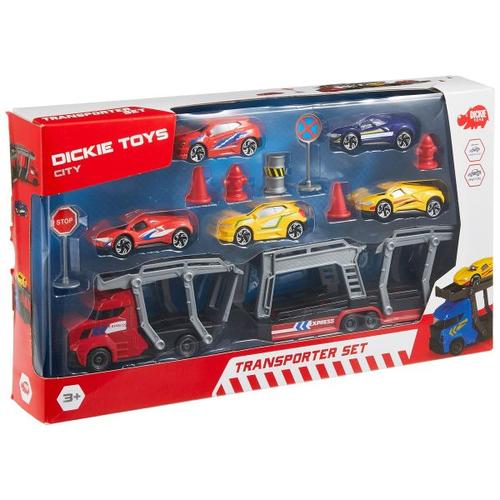 Poze Set Camion de transport + 5 Masinute + Accesorii, Dickie Toys, Plastic, 3 ani+, Multicolor