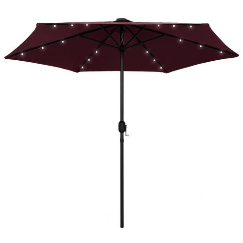 Umbrela de soare vidaXL 47356, LED-uri si stalp aluminiu, 270 cm, 4.42 kg, Rosu bordo