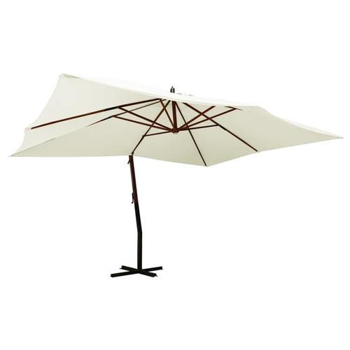 Umbrela suspendata cu stalp din lemn vidaXL 318429, 400x300 cm, Nisipiu