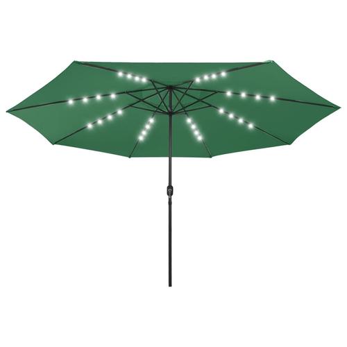 Umbrela de soare exterior vidaXL 312531, 32 becuri LED, 400 x 267 cm, Verde