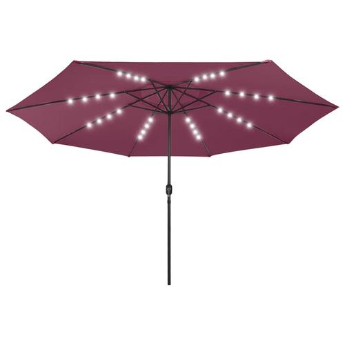 Umbrela de soare pentru exterior cu LED si stalp din metal vidaXL 312534, 400 x 267 cm, Rosu bordo