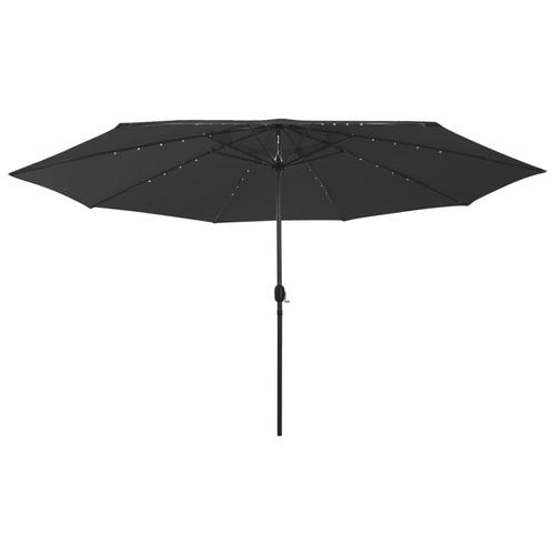Umbrela de soare exterior vidaXL 312536, LED-uri & stalp metal, 400 cm, 8.5 kg, Negru