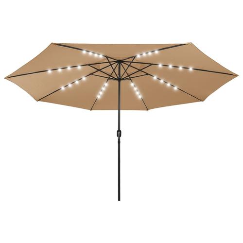 Umbrela de soare pentru exterior cu LED si stalp din metal vidaXL 312533, 400 x 267 cm, Gri Taupe