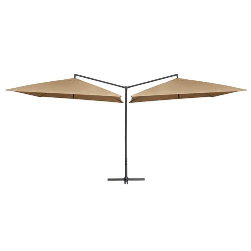 Umbrela de soare dubla vidaXL 47323, stalp din otel, 485x250 cm, 13.4 kg, Gri Taupe