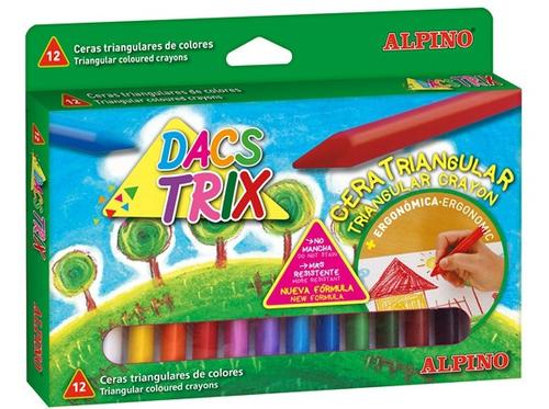 Creioane cerate soft ALPINO DacsTrix, triunghilare, cutie carton, 12 culori/cutie