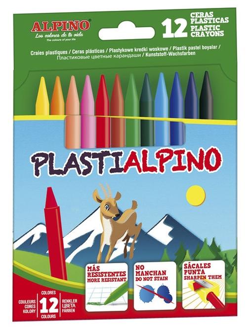 Creioane cerate din plastic ALPINO Plasti, cutie carton, 12 culori/cutie