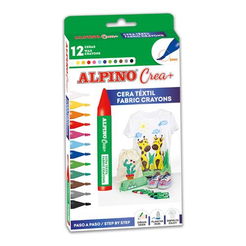 Set creioane cerate ALPINO Crea + TEXTILE, 12 culori/set
