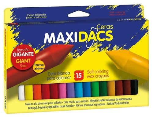 Creioane cerate groase ALPINO MaxiDacs, cutie carton, 15 culori/cutie