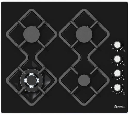 Plita incorporabila Studio Casa NEW CRY SP60 Venezia, Gaz, 4 Arzatoare, Aprindere electrica, Siguranta (Negru)