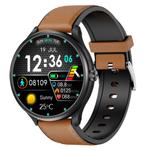 Smartwatch iSEN Watch M3 cu bratara maro deschis din piele, Ecran 1.3", Bluetooth Call, Waterproof IP68, 240mAh, HR, Tensiune, Notificari, Muzica (Negru)